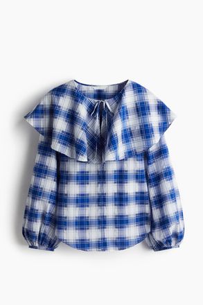 H&M Bluse mit Volantkragen - Blau/Kariert
