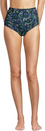 Lands End Chlorine Resistant Pinchless High Waisted Bikini Bottoms in Navy Multi Ditsy Floral at Nordstrom, Size 18