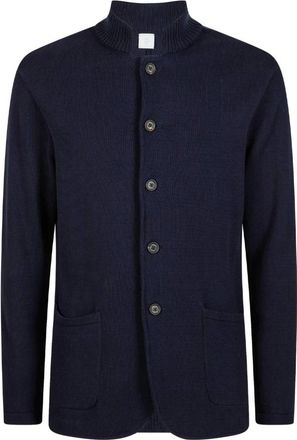 Eleventy Cardigans, male, Blue, Size: 2XL Knitted Jacket with Standing Collar