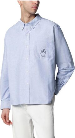 Brain Dead Overhemden, Heren, Blauw, M, Katoen, BBC Selvedge Oxford Button Up Shirt