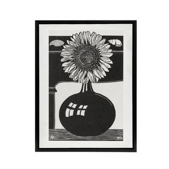 Artery8 Stylised Sunflower in a Vase De Mesquita Framed Canvas Wall Art Print in Black | Size: W24 x H32