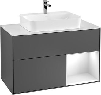 Villeroy & Boch Villeroy&boch - Finion, Muebles De Ba&ntilde;o, 1000 X 603 X 501 Mm, Angular, Con Estanter&iacute;a (iluminada), Modelo Suspendido, En Madera, Lavabo En El Medio, I