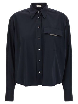 Brunello Cucinelli Shiny Flap Detail Shirt And Blouse Blue