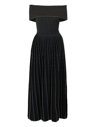 Carolina Herrera Off-shoulder midi-jurk met geborduurde kralen - Zwart