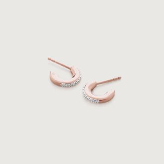 Monica Vinader Rose Gold Fiji Small Skinny Hoop Diamond Earrings Diamond