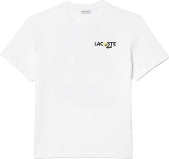 Lacoste Heren Rugbedrukking Zwaar Katoenen T-Shirt (Wit)