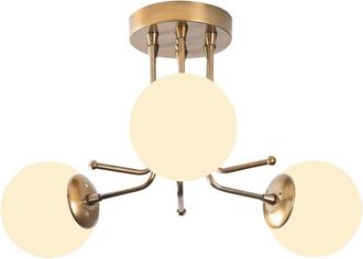 Wonderlamp Plafón de techo oro 3 luces con esferas de cristal opal
