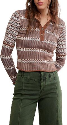 Free People We The Free Level Up Sweater in Brown Combo at Nordstrom, Size X-Small