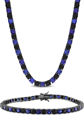 Mimi & Max Mens 58 1/10ct TGW Created Blue Black Sapphire Jewelry Set Black Rhodium Sterling Silver