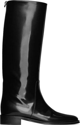 Saint Laurent Stijlvolle Zwarte Leren Enkellaarzen - Dames - Hoge Laarzen - Zwart - 37 1/2 EU - Schoenen