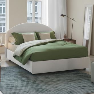 Dmora Dmora - Cama Matrimonial Dadamol, Cama Contenedor Con Revestimiento De Tela, 100% Made In Italy, Apertura Frontal, Con Colch&oacute;n Cm 160x200 Incluido, Bl