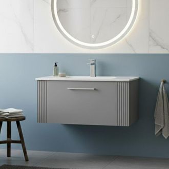 Nuie Nuie - Deco Wall Hung 1-Drawer Vanity Unit with Basin-2 800mm Wide - Satin Grey