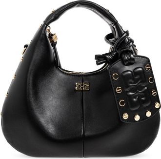 Ganni Mini Hobo Bag Studs - Dames - Handtassen - Zwart - ONE Size - Leer - Tassen