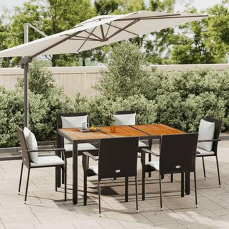 vidaXL Set De Comedor De Jard&iacute;n 7 Pzas Y Cojines Rat&aacute;n Sint&eacute;tico Negro Vidaxl