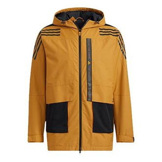 adidas Mens adidas Contrasting Colors Sports Training Casual Hooded Jacket Wheat Brown HE7403