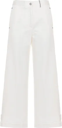 PANICALE Ivory Cotton Embellished Straight-Leg Pants