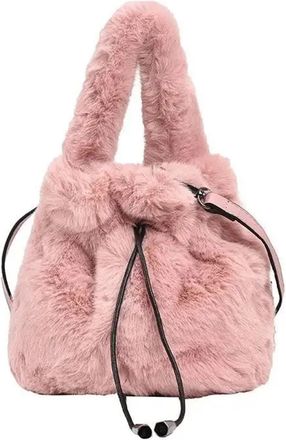 Generic Womens Plush Bags Plush Single Shoulder Bag Versatile Small Bucket Handbag Womens Autumn Winter(Pink)