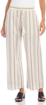 Karen Kane Embroidered Stripe Cotton Drawstring Crop Pants in Natural at Nordstrom, Size X-Small