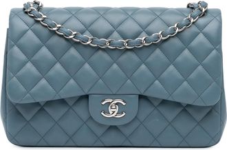 Chanel Pre-owned Womens Classic Flap Bag Medium Quilted - Blue Leather - One Size
