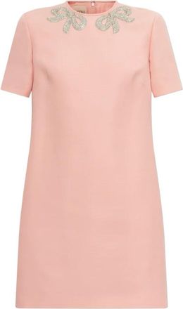 Valentino Garavani Jurk met glinsterende versieringen bij de halslijn - Dames - Korte kleedjes - Roze - XS - Wol - Kleedjes
