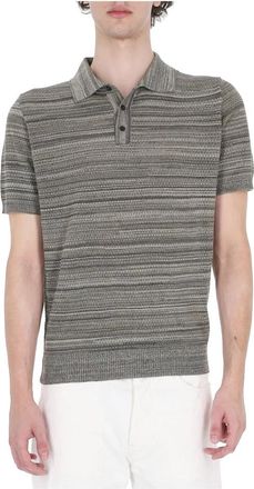 Roberto Collina Polo in katoen met horizontale strepen en microgaatjes - Heren - Polos - Groen - XL - Katoen - Tops