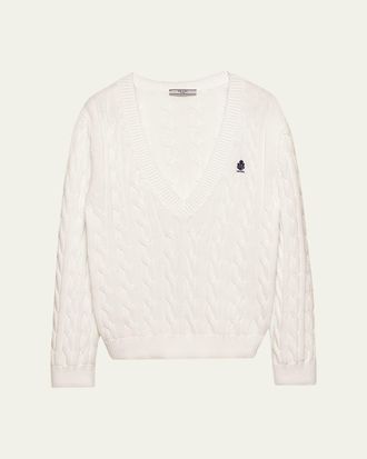 Prada Cable-Knit V-Neck Cotton Sweater