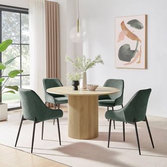 Furniturebox Penrose Oak Effect Round Dining Table & 4 Beaumont Chairs in Green