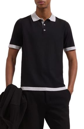 Bugatchi Cotton Blend Polo Sweater in Black at Nordstrom, Size Xxx-Large