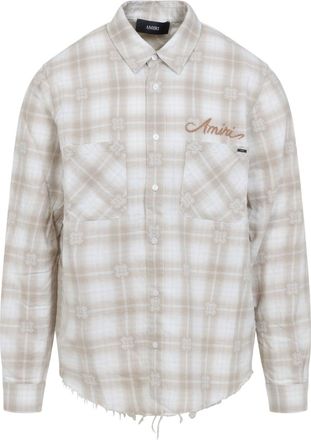 Amiri Light Camel Cotton Bleach Patch Flannel Bandana Shirt-Uomo