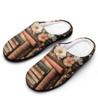 Generic Book Flower Womens Slippers Warm House Slippers Indoor House Shoes with Anti-Skid Rubber Sole