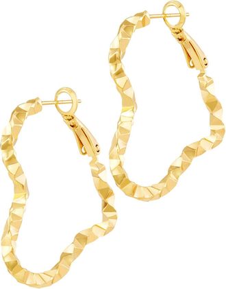 Savvy Cie Jewels GOLD PLATED OVER BRASS TWISTED HEART SHAPE HOOP EARRINGS