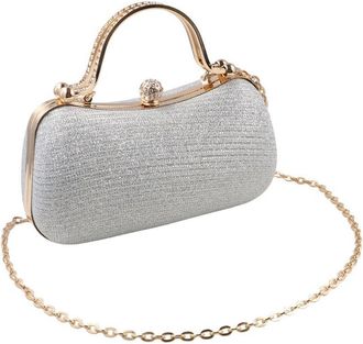 Generic Glitter Evening Banquet Bag, Clutch Handbag with Chain, Retro Rhinestone Crossbody Bag, Portable Purse Chain Bag for Wedding Party(Silver)