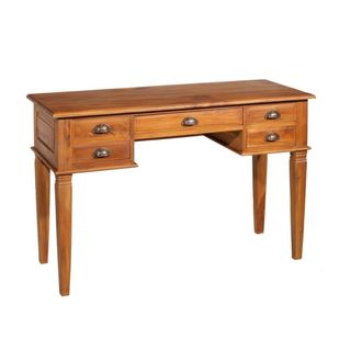 Macabane Escritorio con 5 cajones de madera de teca marr&oacute;n de 120x50x78 cm