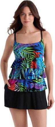 Longitude Faux Ruffle Skirtini Long Torso Swimsuit in Jungle Boogie at Nordstrom, Size 18