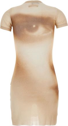 Jean Paul Gaultier Womens Short Dress With Face Print Tech Fabric Beige