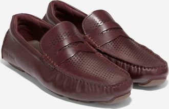 Cole Haan Mens Grand Laser Penny Driver Loafer In Bloodstone-Truffle