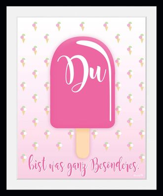 Queence Bild »DU« Eis Motivationsbilder Schriftzug Sprüche & Texte Süssspeisen 1 Stk. tlg. HD Premium Poster-Druck inkl. Holzrahmen