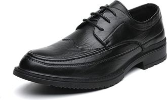 Generic Oxford Shoes for Men Lace Up Cap Burnished Toe Derby Shoes PU Leather Rubber Sole Slip Resistant Low Top Block Heel Non Slip Business(Black,6.5 UK)