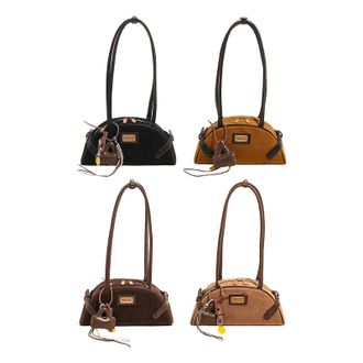 Generic Faux Suede Shoulder Bag Handbag Versatile Underarm Bag for Women Work (Black)