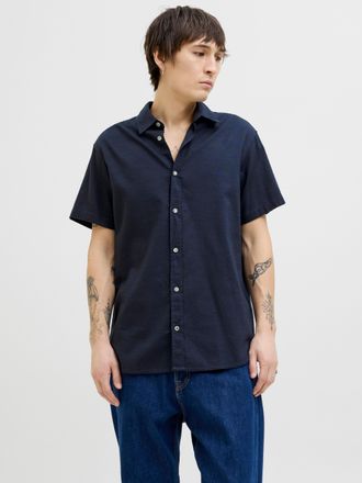 Jack & Jones Kurzarmhemd JACK & JONES JJPIERRE SLUB SHIRT SS, Herren, Gr. XS, N-Gr, blau (sky captain), Web, Obermaterial: 100% Baumwolle, unifarben, Basic, Hemden