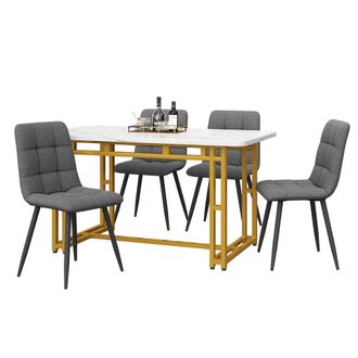 STILVORA Set Tavolo E Sedie Con 1 Tavolo Da Pranzo E 4 Sedie Imbottite, Per Sala Da Pranzo, Mdf E Lino, Grigio