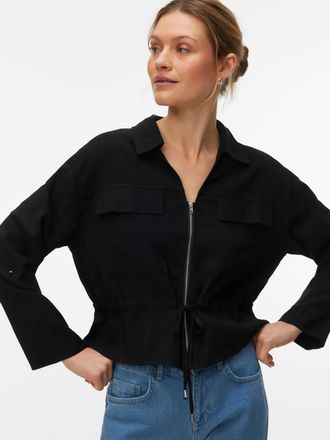 Vero Moda Langarmbluse VERO MODA VMKATIE LS SHIRT WVN NOOS, Damen, Gr. XL, schwarz, Web, Obermaterial: 90% Viskose, 10% Polyester, unifarben, normal, V-Ausschni