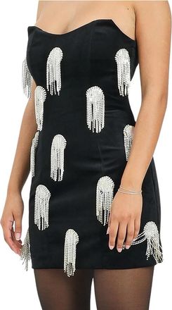 Od&igrave; Od&igrave; Black Velvet Mini Dress With Bustier Neckline And Crystal Fringe