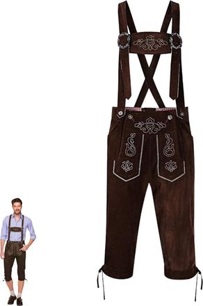 Generic Lederhosen Men Oktoberfest Costume Bavarian Beer Festival Outfit Embroidered Leder Shorts October Festival Germany Lederhosen for Halloween Dress Up &