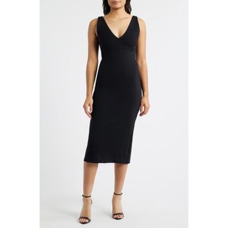 Spanx SPANXshape Ponte V-Neck Sleeveless Midi Dress in Classic Black at Nordstrom Rack, Size Medium