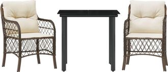 vidaXL Sillas Y Mesita De Jard&iacute;n Con Cojines 3 Piezas Rat&aacute;n Pe Marr&oacute;n Vidaxl