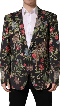 Dolce & Gabbana Multicolor Floral Leopard 1 Button Men Suit Mens Jacket