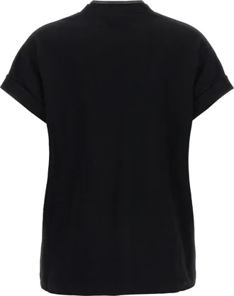 Brunello Cucinelli Monile-Trimmed V-Neck T-shirt - Black
