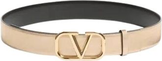 Valentino VLogo Signature Omkeerbare Glanzende Kalfsleren Riem 30 mm - Heren - Riemen - Beige - 100 CM - Leer - Accessoires