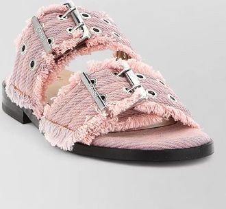 Ganni denim buckle fringed sandals